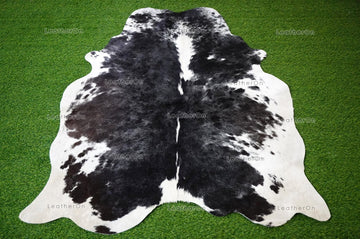 Small (4.6 x 4.2 ft.) EXACT As Photo, Black White COWHIDE RUG | 100% Natural Cowhide Area Rug | Hair-on Cowhide Leather Rug | C642