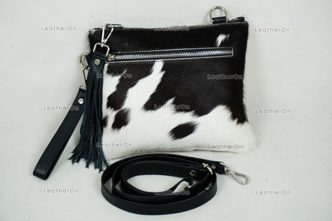 Natural Cowhide Cross body Bags with Strap | 100% Real Hair On Cowhide Leather Wristlet Bags | Genuine Cow skin Ladies Handbags | CB1