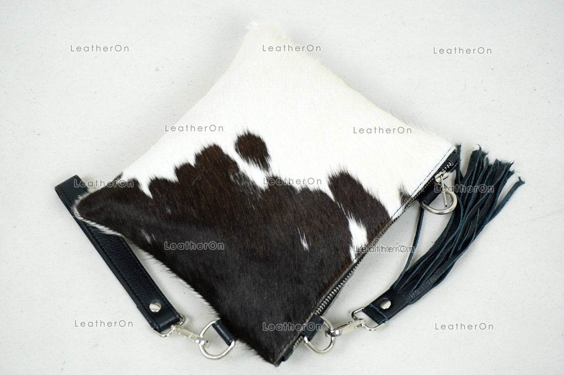 Natural Cowhide Cross body Bags with Strap | 100% Real Hair On Cowhide Leather Wristlet Bags | Genuine Cow skin Ladies Handbags | CB1