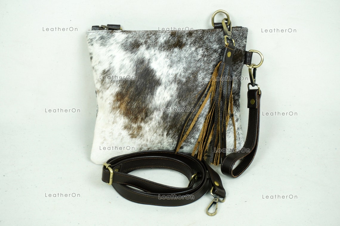 Natural Cowhide Cross body Bags with Strap | 100% Real Hair On Cowhide Leather Wristlet Bags | Genuine Cow skin Ladies Handbags | CB2