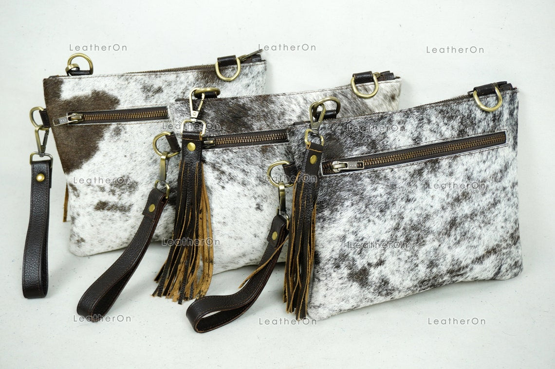 Natural Cowhide Cross body Bags with Strap | 100% Real Hair On Cowhide Leather Wristlet Bags | Genuine Cow skin Ladies Handbags | CB2