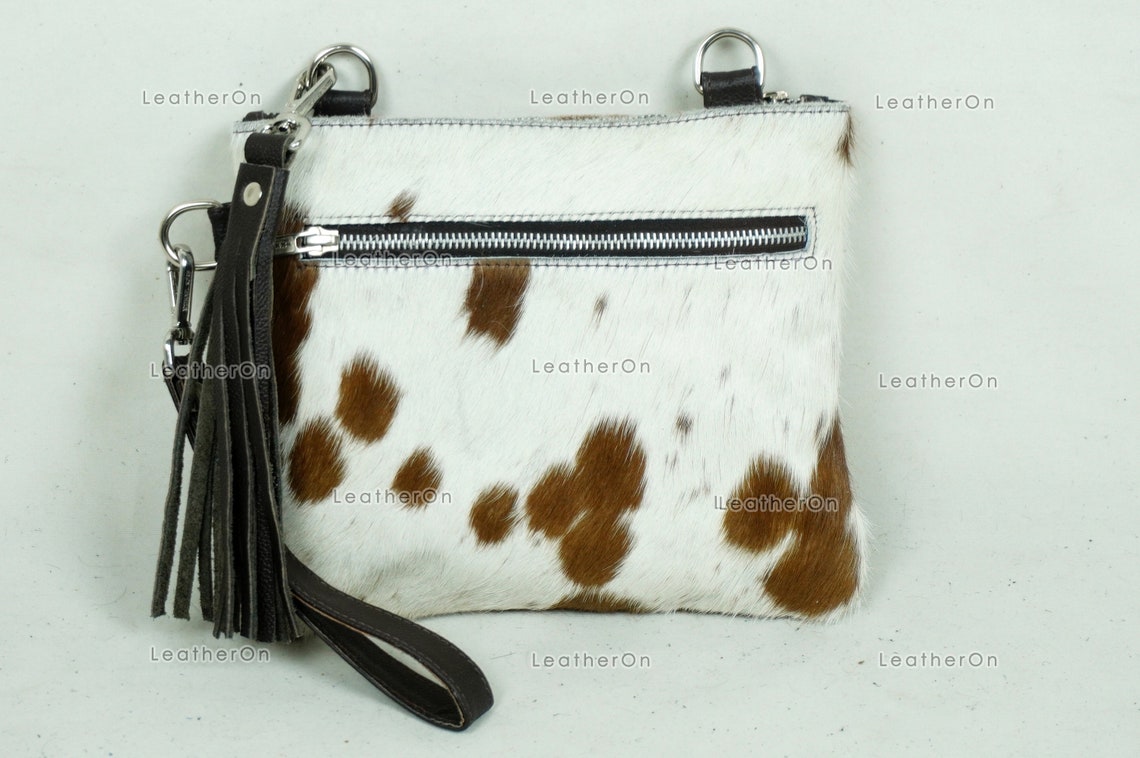 Natural Cowhide Cross body Bags with Strap | 100% Real Hair On Cowhide Leather Wristlet Bags | Genuine Cow skin Ladies Handbags | CB3
