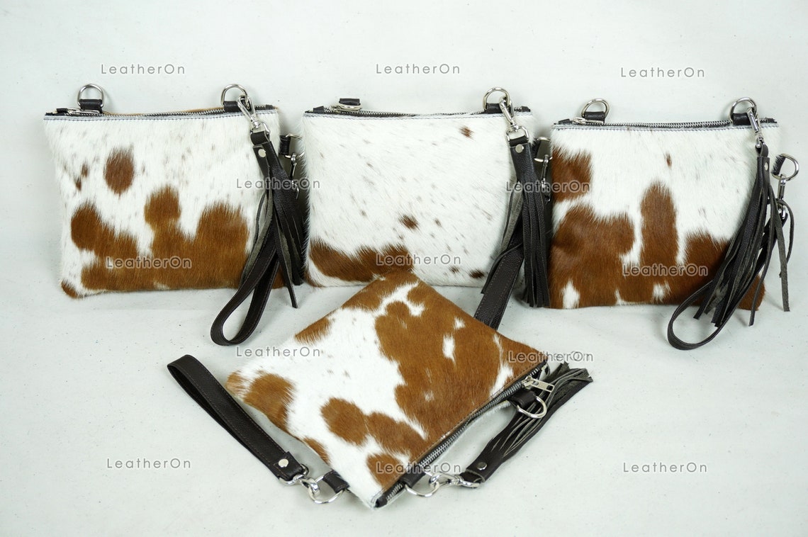 Natural Cowhide Cross body Bags with Strap | 100% Real Hair On Cowhide Leather Wristlet Bags | Genuine Cow skin Ladies Handbags | CB3