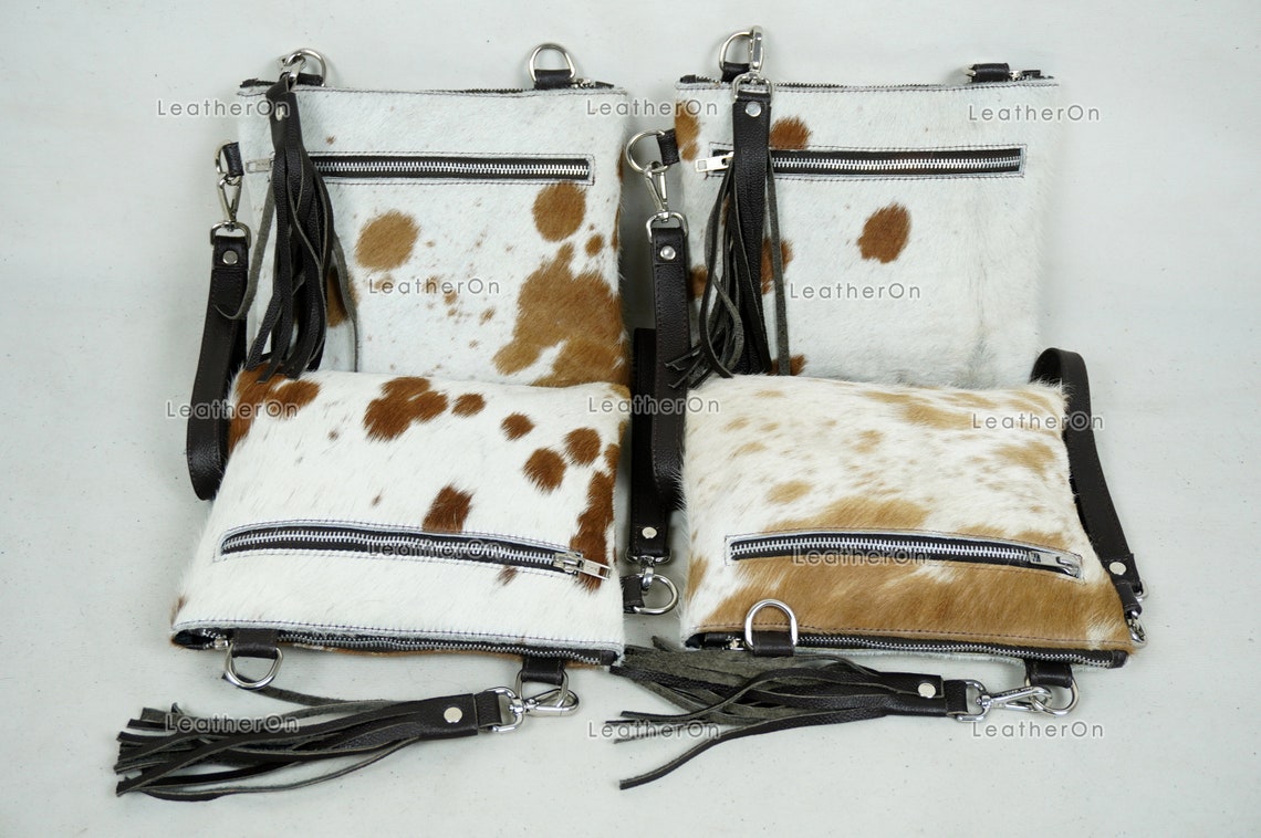 Natural Cowhide Cross body Bags with Strap | 100% Real Hair On Cowhide Leather Wristlet Bags | Genuine Cow skin Ladies Handbags | CB3