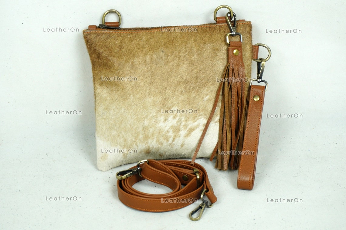 Natural Cowhide Cross body Bags with Strap | 100% Real Hair On Cowhide Leather Wristlet Bags | Genuine Cow skin Ladies Handbags | CB4