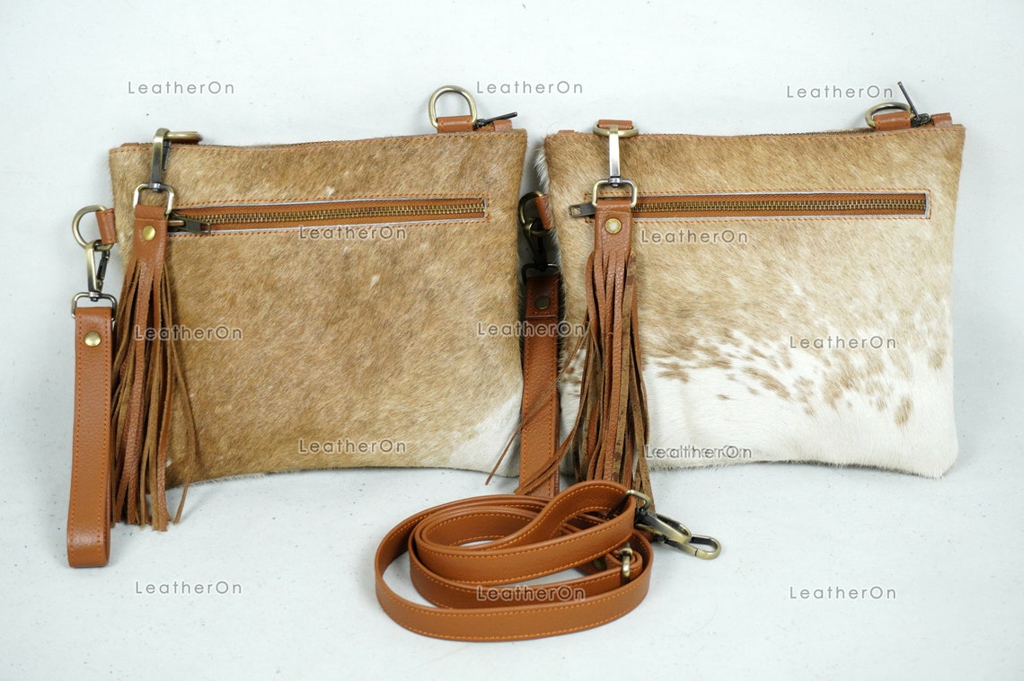 Natural Cowhide Cross body Bags with Strap | 100% Real Hair On Cowhide Leather Wristlet Bags | Genuine Cow skin Ladies Handbags | CB4