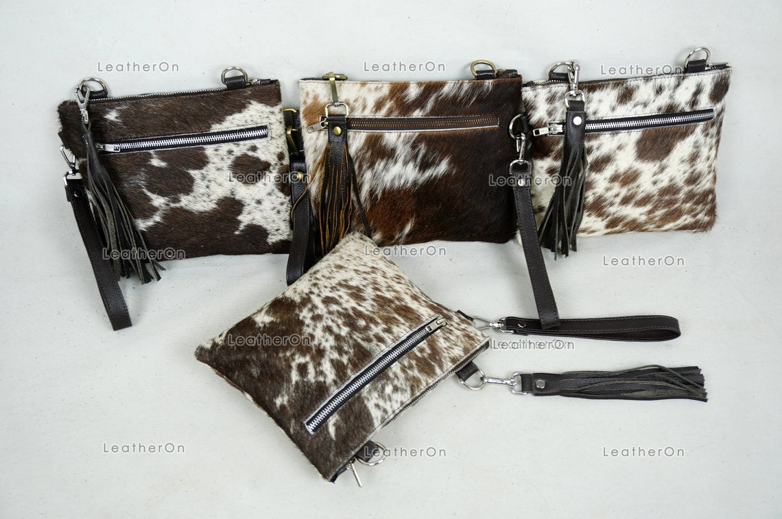 Natural Cowhide Cross body Bags with Strap | 100% Real Hair On Cowhide Leather Wristlet Bags | Genuine Cow skin Ladies Handbags | CB5