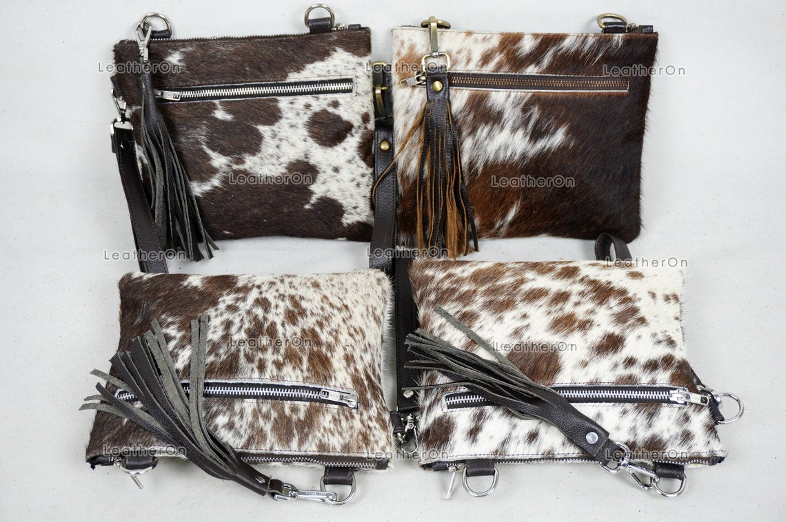 Natural Cowhide Cross body Bags with Strap | 100% Real Hair On Cowhide Leather Wristlet Bags | Genuine Cow skin Ladies Handbags | CB5
