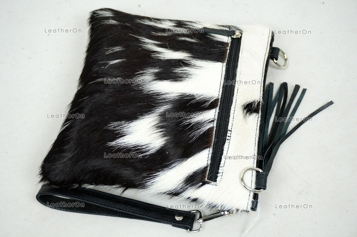 Natural Cowhide Cross body Bags with Strap | 100% Real Hair On Cowhide Leather Wristlet Bags | Genuine Cow skin Ladies Handbags | CB7
