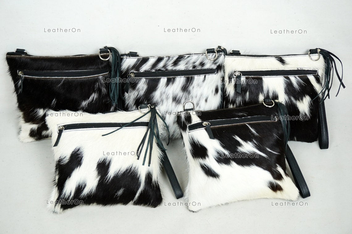 Natural Cowhide Cross body Bags with Strap | 100% Real Hair On Cowhide Leather Wristlet Bags | Genuine Cow skin Ladies Handbags | CB7
