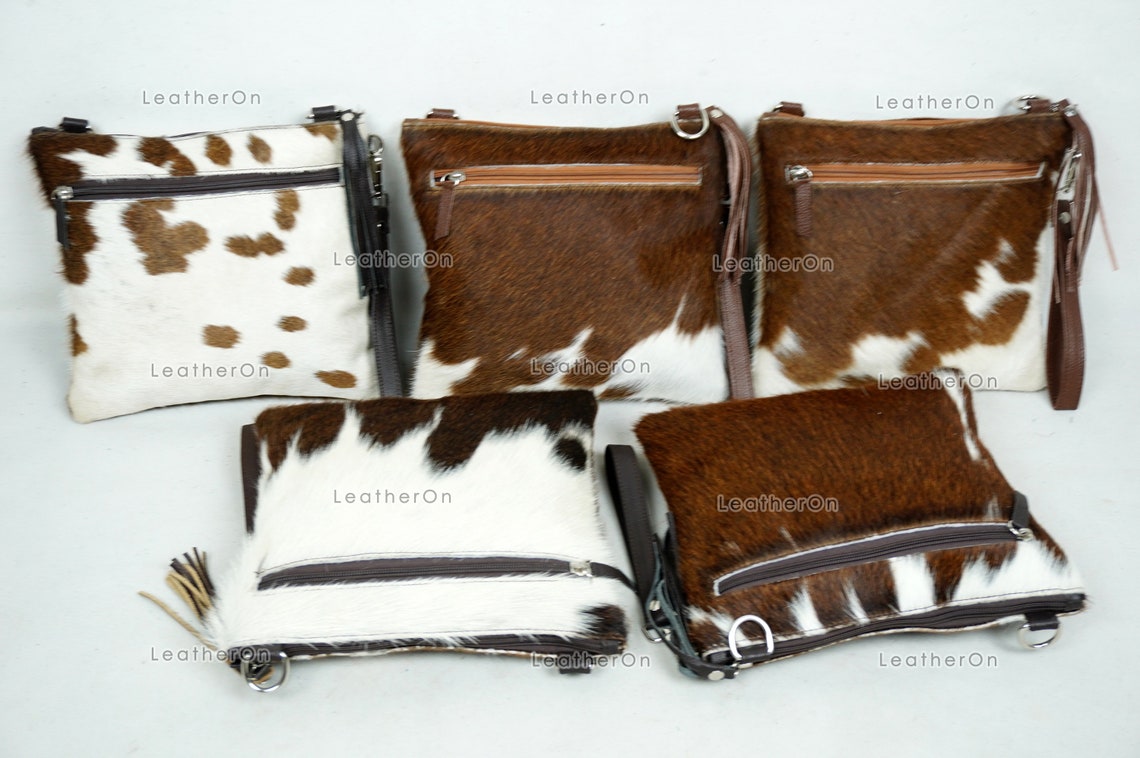 Natural Cowhide Cross body Bags with Strap | 100% Real Hair On Cowhide Leather Wristlet Bags | Genuine Cow skin Ladies Handbags | CB8