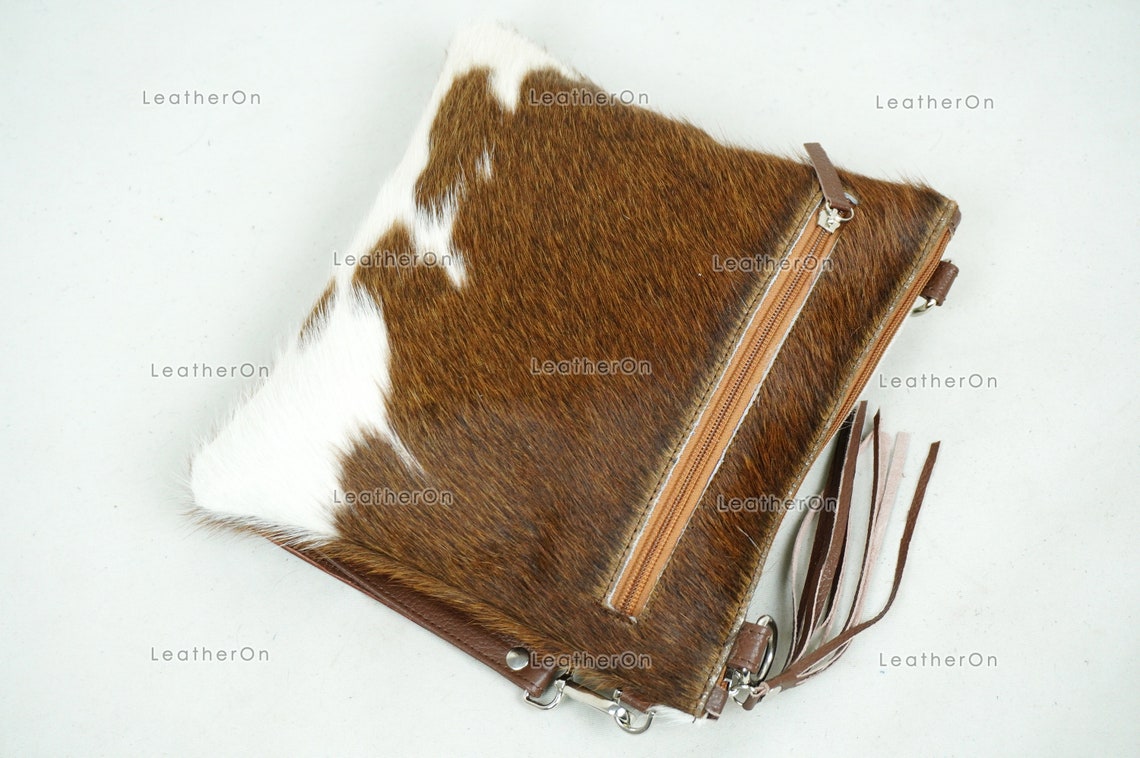 Natural Cowhide Cross body Bags with Strap | 100% Real Hair On Cowhide Leather Wristlet Bags | Genuine Cow skin Ladies Handbags | CB8