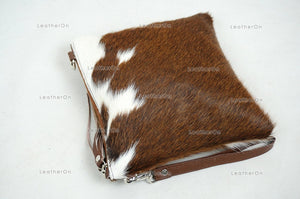 Natural Cowhide Cross body Bags with Strap | 100% Real Hair On Cowhide Leather Wristlet Bags | Genuine Cow skin Ladies Handbags | CB8