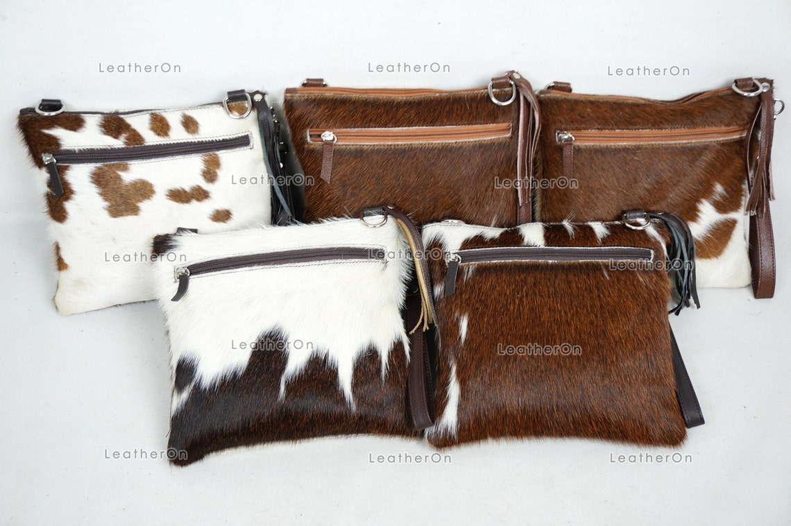 Natural Cowhide Cross body Bags with Strap | 100% Real Hair On Cowhide Leather Wristlet Bags | Genuine Cow skin Ladies Handbags | CB8