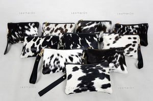 Natural Cowhide Wristlet Bags |100% Real Hair On Cowhide Leather Pouch Bags | Genuine Cow skin Ladies Wristlet Bags | Cowhide Women Purses