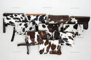Natural Cowhide Wristlet Bags |100% Real Hair On Cowhide Leather Pouch Bags | Genuine Cow skin Ladies Wristlet Bags | Cowhide Women Purses