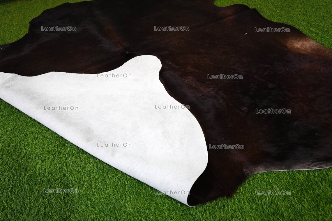 XLARGE (6 X 5.9 ft.) Exact As Photo, Black COWHIDE RUG | 100% Natural Cowhide Rug | Hair-on Leather Cow Hide Rug | C652