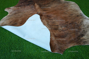 Medium (5 x 5 ft.) EXACT As Photo, Brindle COWHIDE RUG | 100% Natural Cowhide Area Rug | Hair-on Cowhide Leather Rug | C655