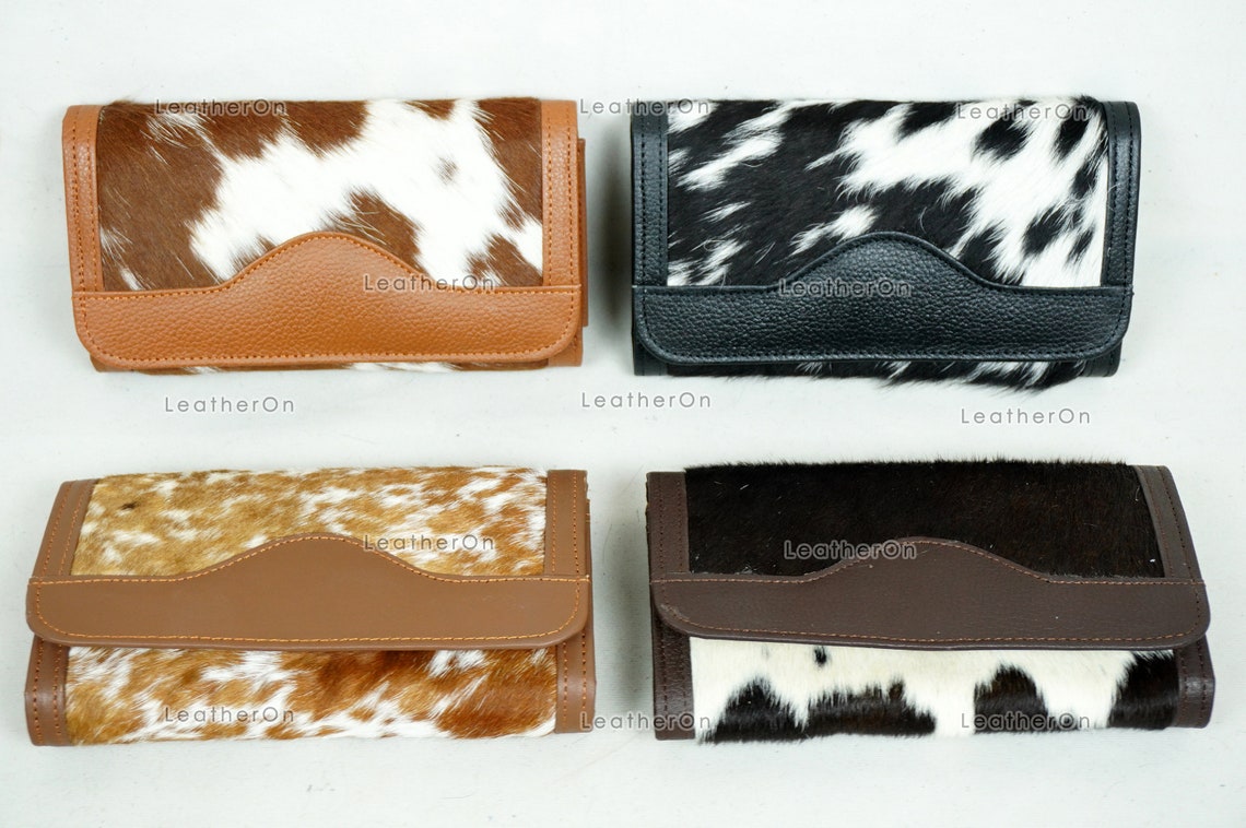 100% Natural Cowhide Clutch Wallet | Real Hair on Leather Clutch Purse | Genuine Cow Skin Leather Clutch Pouch | Real Cowhide Clutch Bag