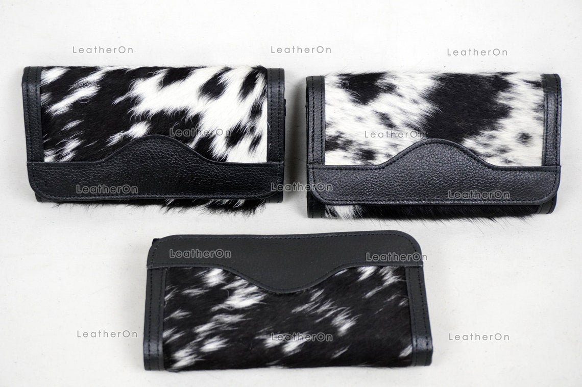 100% Natural Cowhide Clutch Wallet | Real Hair on Leather Clutch Purse | Genuine Cow Skin Leather Clutch Pouch | Real Cowhide Clutch Bag