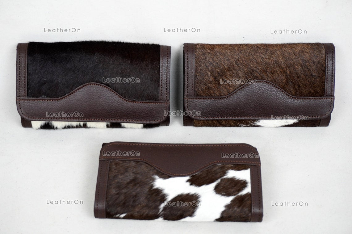 100% Natural Cowhide Clutch Wallet | Real Hair on Leather Clutch Purse | Genuine Cow Skin Leather Clutch Pouch | Real Cowhide Clutch Bag