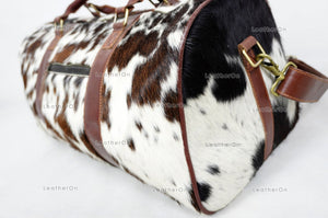Cowhide Duffel Bag Natural Hair On Leather TRAVEL Bag Real Cow hide Luggage Bag | DB58