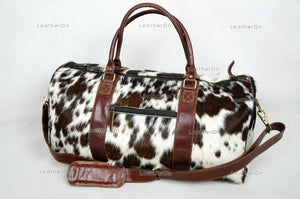 Cowhide Duffel Bag Natural Hair On Leather TRAVEL Bag Real Cow hide Luggage Bag | DB58