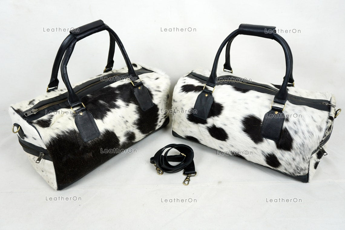 Natural Cowhide Duffel Bag Hair On Leather TRAVEL Bag Real Cowhide Luggage Bag Cow Skin Duffel Bag | DB59