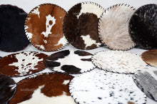 Load image into Gallery viewer, Assorted Color 100% Natural COWHIDE Placemats | Handmade Hair on Leather Round Placemats | Real Cow Hide PLACEMATS | Cow Skin Placemats
