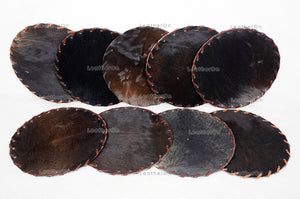 Assorted Color 100% Natural COWHIDE Placemats | Handmade Hair on Leather Round Placemats | Real Cow Hide PLACEMATS | Cow Skin Placemats