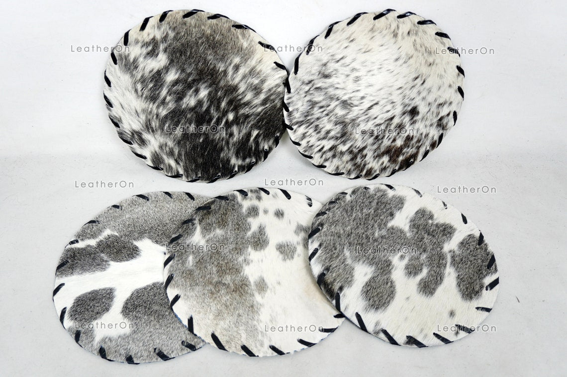 Assorted Color 100% Natural COWHIDE Placemats | Handmade Hair on Leather Round Placemats | Real Cow Hide PLACEMATS | Cow Skin Placemats