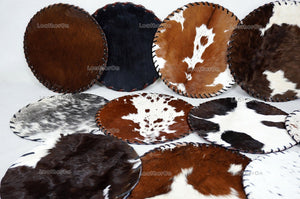 Assorted Color 100% Natural COWHIDE Placemats | Handmade Hair on Leather Round Placemats | Real Cow Hide PLACEMATS | Cow Skin Placemats