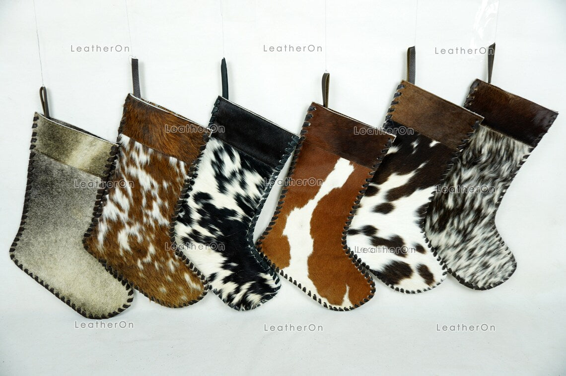 Christmas Stockings!! Assorted Color 100% Natural COWHIDE CHRISTMAS STOCKINGS | Handmade Real Hair on Leather Christmas Stockings
