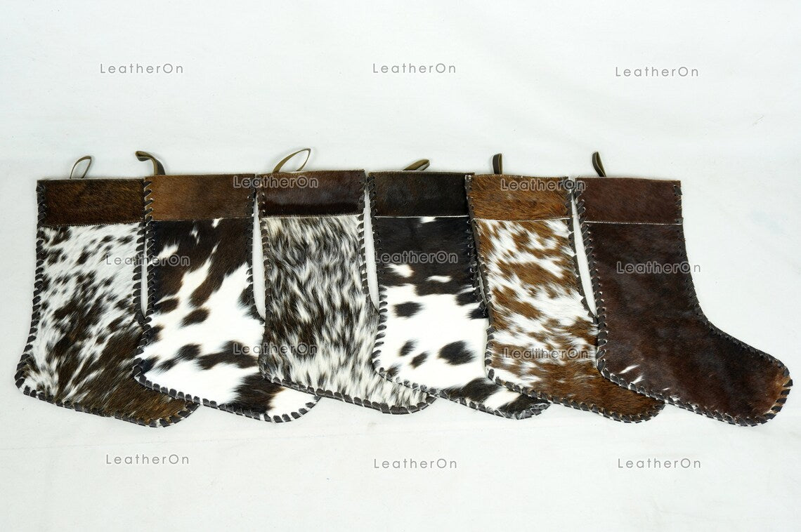 Christmas Stockings!! Assorted Color 100% Natural COWHIDE CHRISTMAS STOCKINGS | Handmade Real Hair on Leather Christmas Stockings