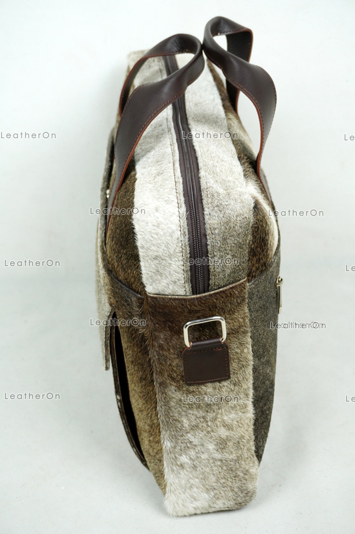 Cowhide Laptop Briefcase Bag | Natural Cowhide Office Satchel Bag | Cowhide Messenger Bag | Cowhide File Bag | Documents Bag | OB21