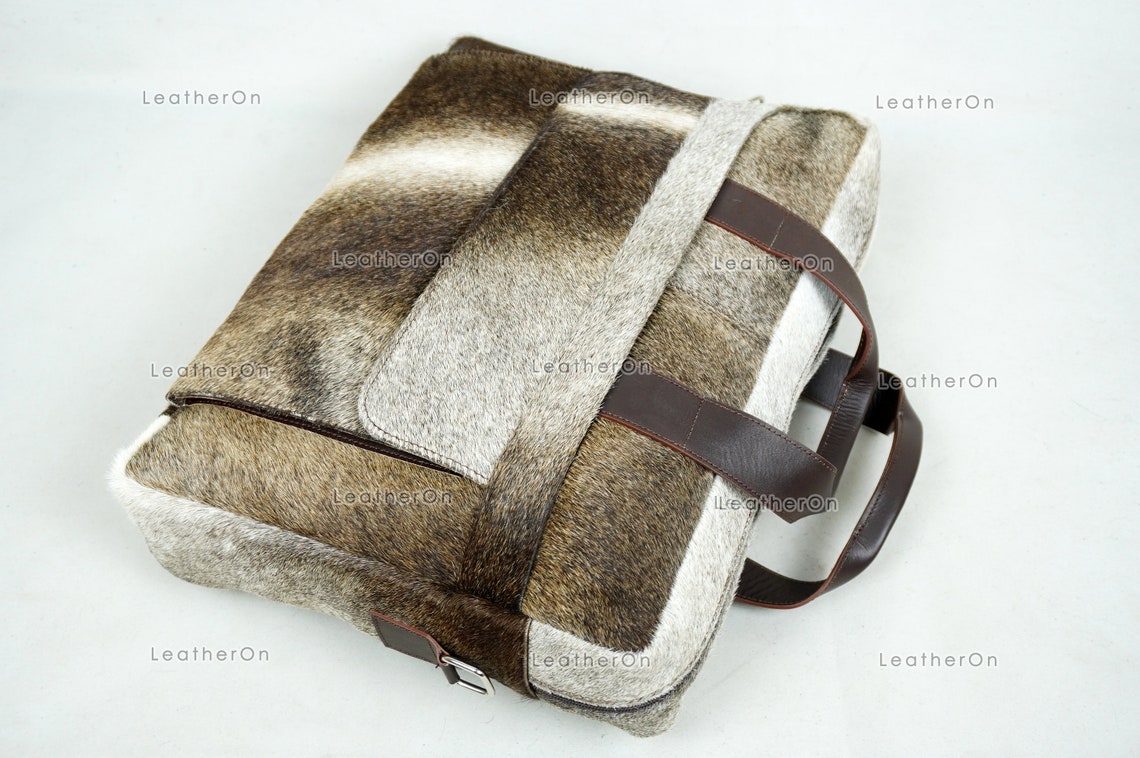 Cowhide Laptop Briefcase Bag | Natural Cowhide Office Satchel Bag | Cowhide Messenger Bag | Cowhide File Bag | Documents Bag | OB21