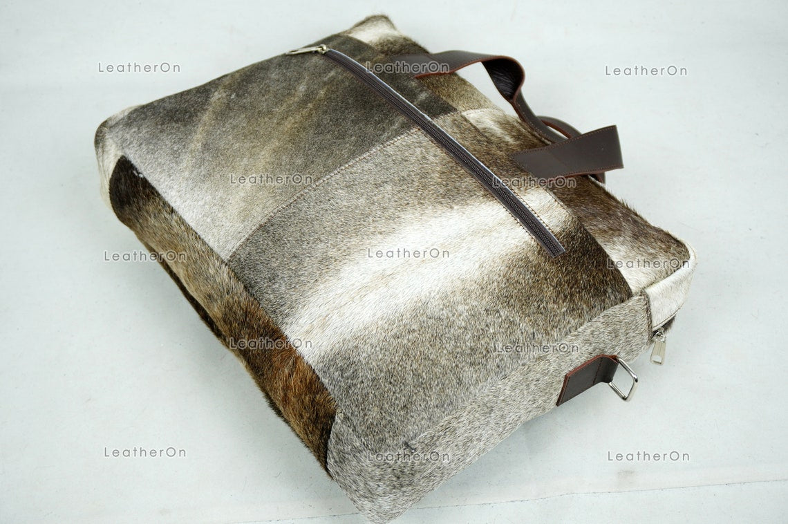 Cowhide Laptop Briefcase Bag | Natural Cowhide Office Satchel Bag | Cowhide Messenger Bag | Cowhide File Bag | Documents Bag | OB21