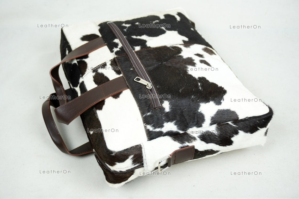 Cowhide Laptop Briefcase Bag | Natural Cowhide Office Satchel Bag | Cowhide Messenger Bag | Cowhide File Bag | Documents Bag | OB22
