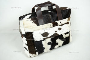 Cowhide Laptop Briefcase Bag | Natural Cowhide Office Satchel Bag | Cowhide Messenger Bag | Cowhide File Bag | Documents Bag | OB22