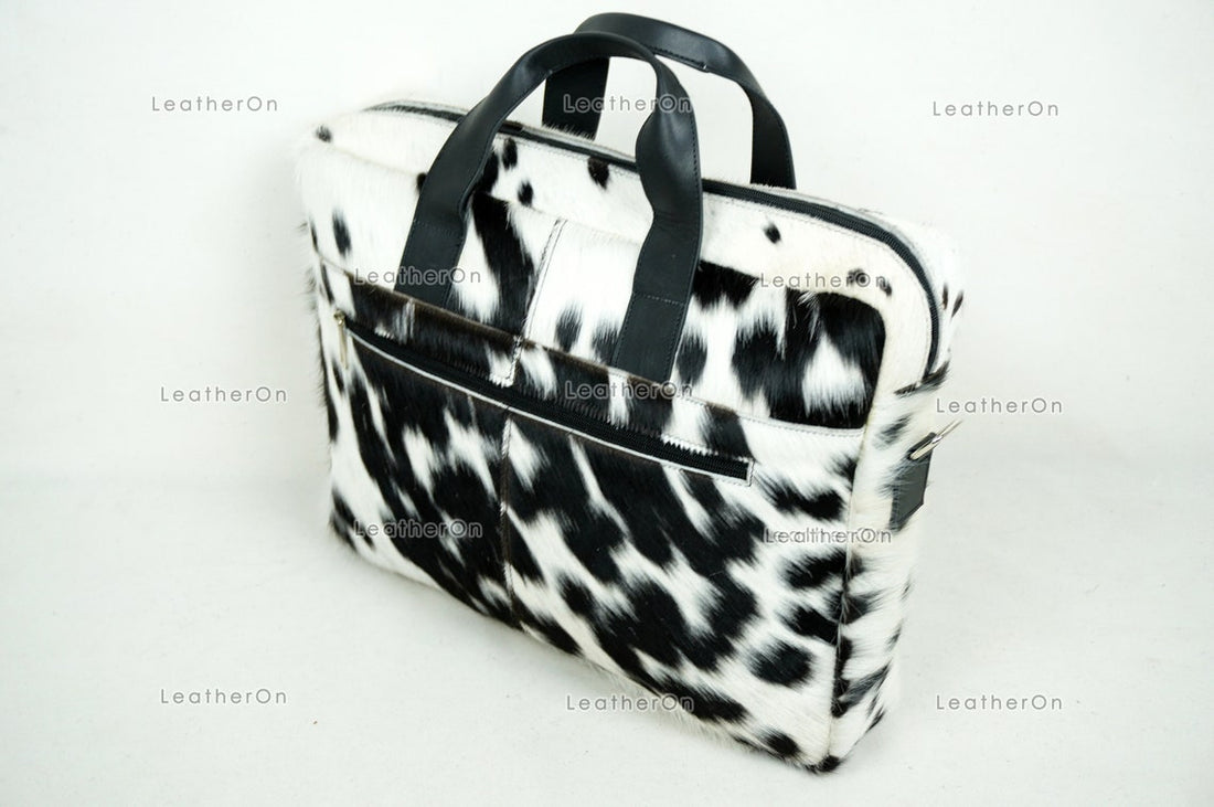 Cowhide Laptop Briefcase Bag | Natural Cowhide Office Satchel Bag | Cowhide Messenger Bag | Cowhide File Bag | Documents Bag | OB23