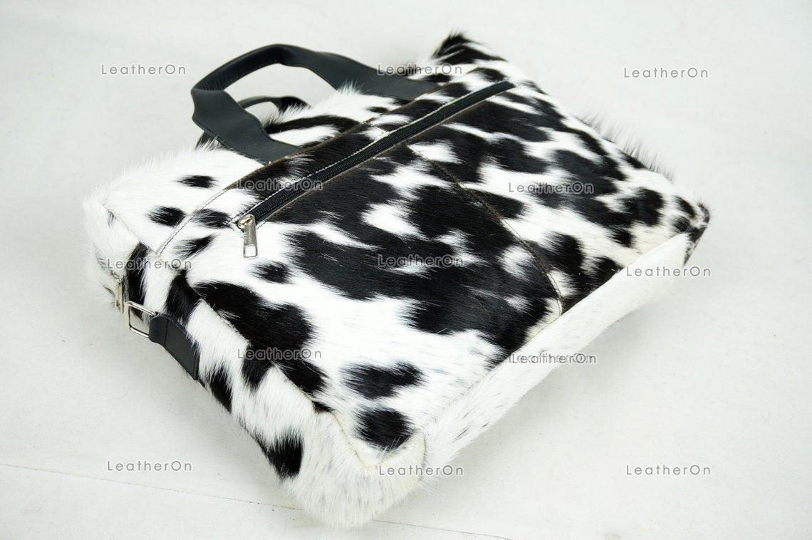 Cowhide Laptop Briefcase Bag | Natural Cowhide Office Satchel Bag | Cowhide Messenger Bag | Cowhide File Bag | Documents Bag | OB23