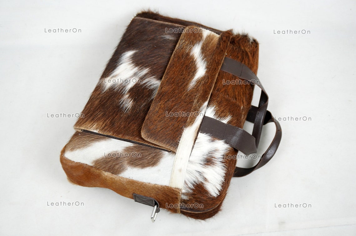 Cowhide Laptop Briefcase Bag | Natural Cowhide Office Satchel Bag | Cowhide Messenger Bag | Cowhide File Bag | Documents Bag | OB24