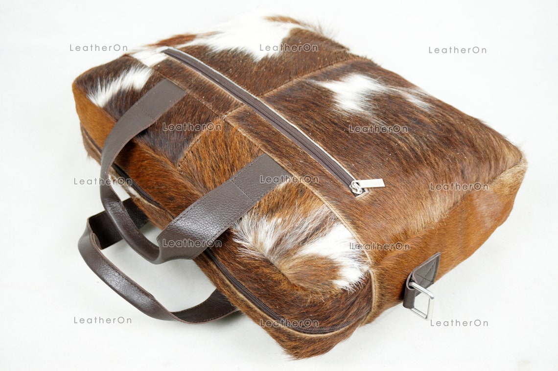 Cowhide Laptop Briefcase Bag | Natural Cowhide Office Satchel Bag | Cowhide Messenger Bag | Cowhide File Bag | Documents Bag | OB24