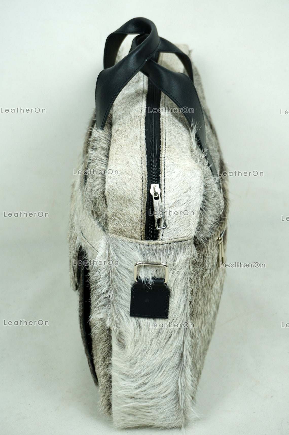 Cowhide Laptop Briefcase Bag | Natural Cowhide Office Satchel Bag | Cowhide Messenger Bag | Cowhide File Bag | Documents Bag | OB26