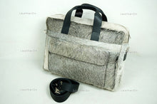 Load image into Gallery viewer, Cowhide Laptop Briefcase Bag | Natural Cowhide Office Satchel Bag | Cowhide Messenger Bag | Cowhide File Bag | Documents Bag | OB26
