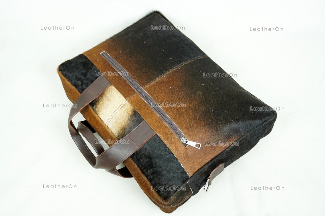 Cowhide Laptop Briefcase Bag | Natural Cowhide Office Satchel Bag | Cowhide Messenger Bag | Cowhide File Bag | Documents Bag | OB27