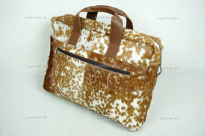 Cowhide Laptop Briefcase Bag | Natural Cowhide Office Satchel Bag | Cowhide Messenger Bag | Cowhide File Bag | Documents Bag | OB28