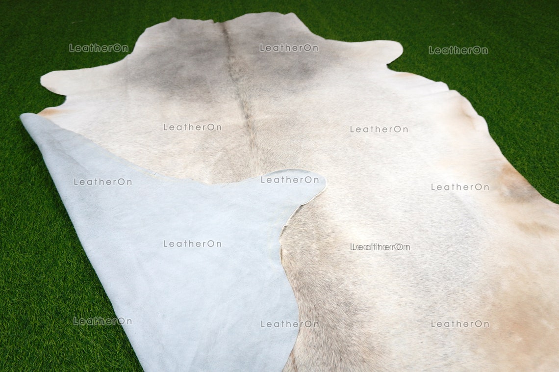 Gray White XLARGE (6 X 6.6 ft.) Exact As Photo COWHIDE RUG | 100% Natural Cowhide Area Rug | Real Hair-on Leather Cowhide Rug | C682