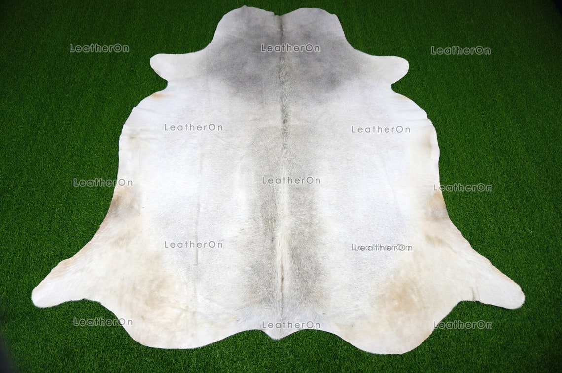 Gray White XLARGE (6 X 6.6 ft.) Exact As Photo COWHIDE RUG | 100% Natural Cowhide Area Rug | Real Hair-on Leather Cowhide Rug | C682