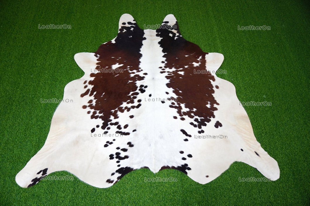 Tricolor Large (5.2 X 5.6 ft.) Exact As Photo Cowhide Area RUG | 100% Natural Cowhide Area Rug | Genuine Hair-on Cowhide Leather Rug | C686